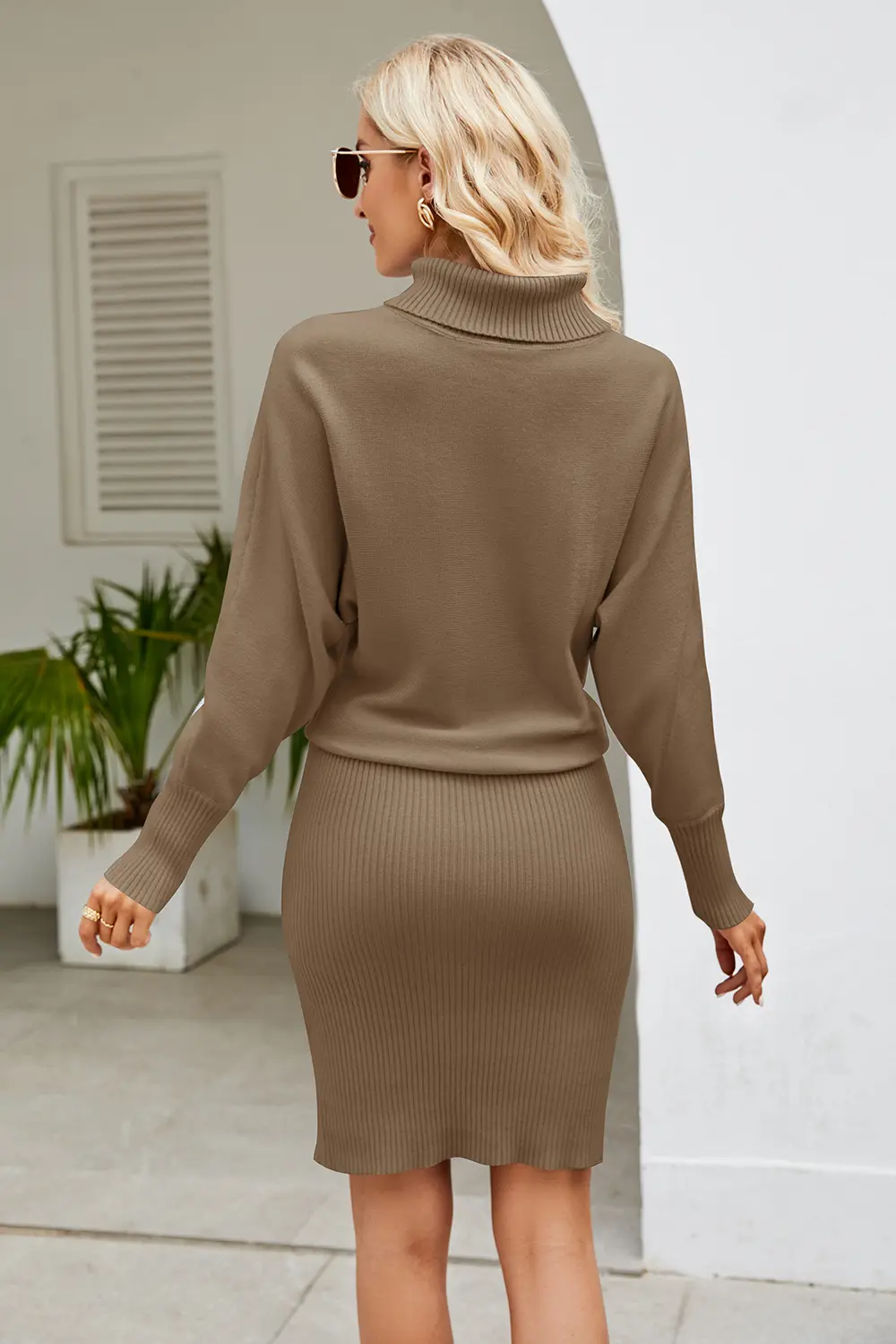 Ribbed Mock Neck Long Sleeve Dress, image 13
