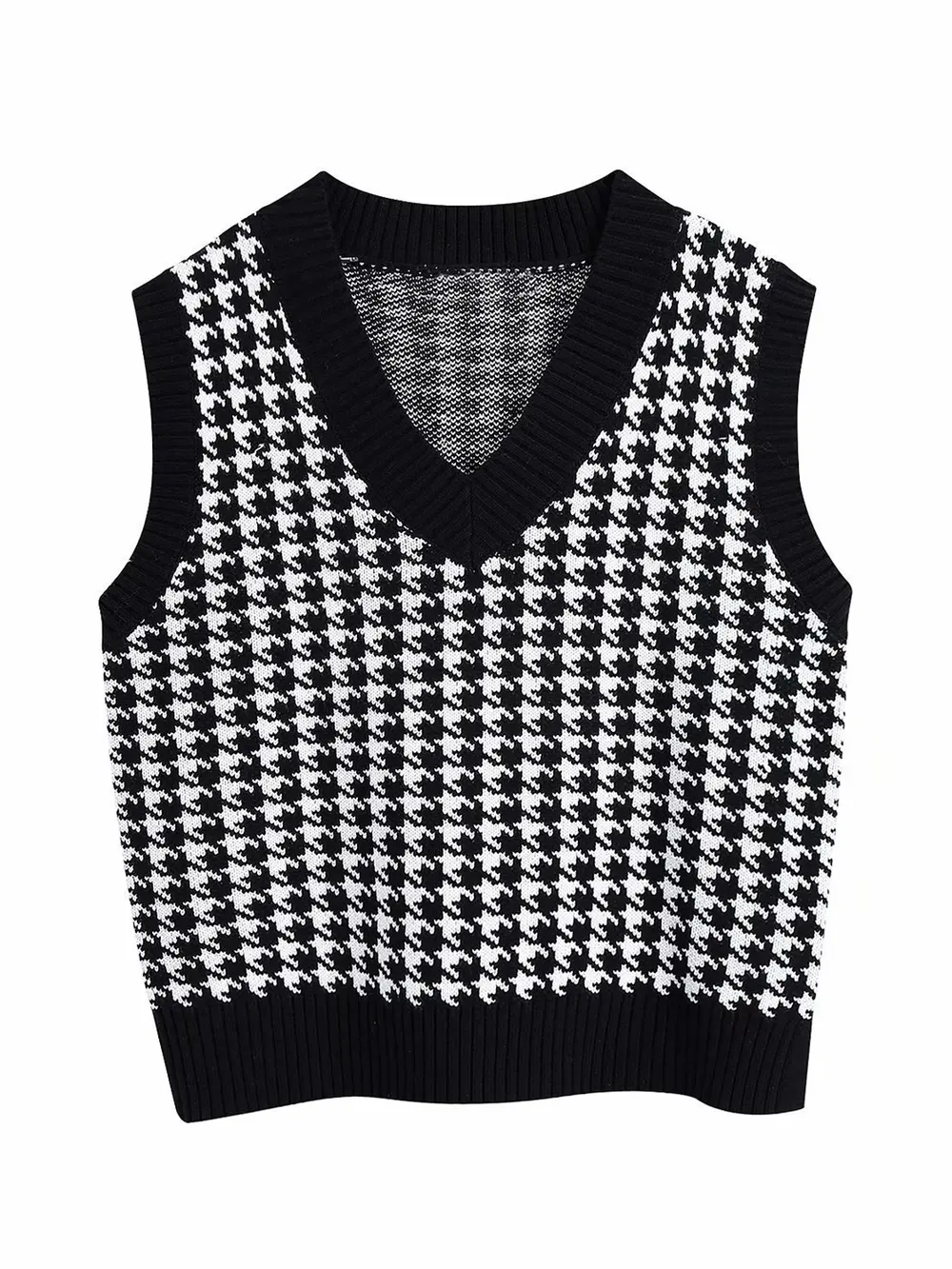Houndstooth V-Neck Sweater Vest, image 8