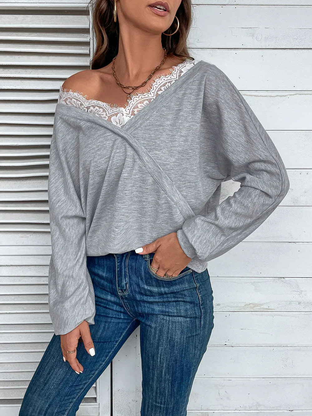 Lace Detail Long Sleeve Top, image 5