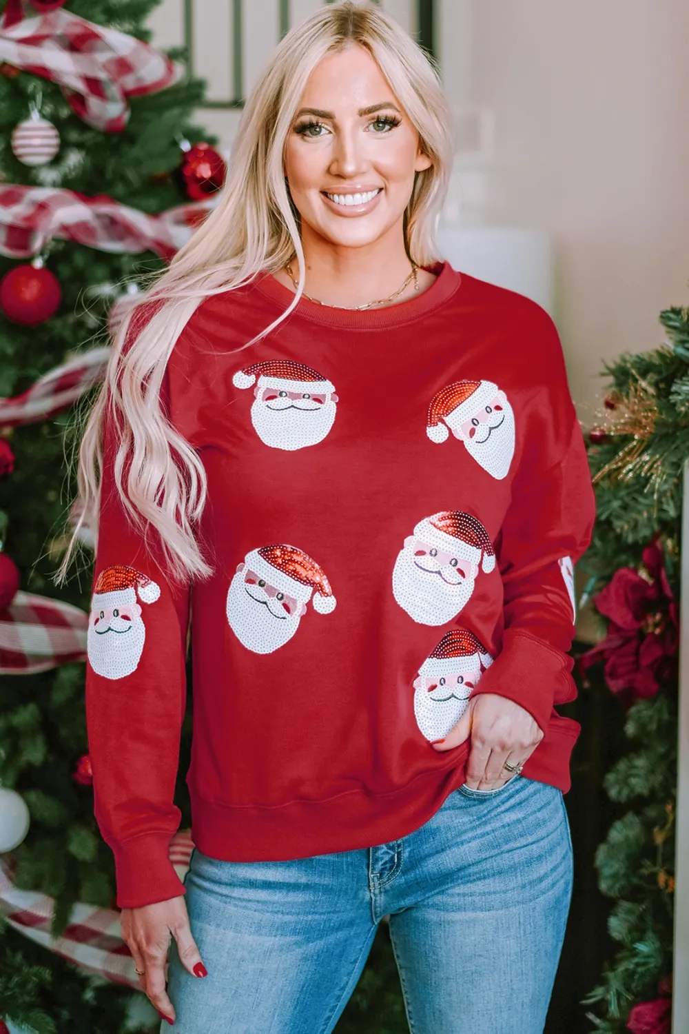 Sequin Santa Patch Round Neck Sweatshirt, image 9
