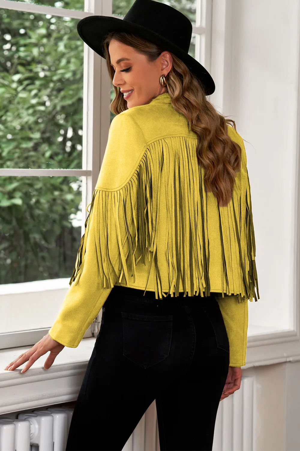 Fringe Trim Lapel Collar Cropped Blazer, image 18