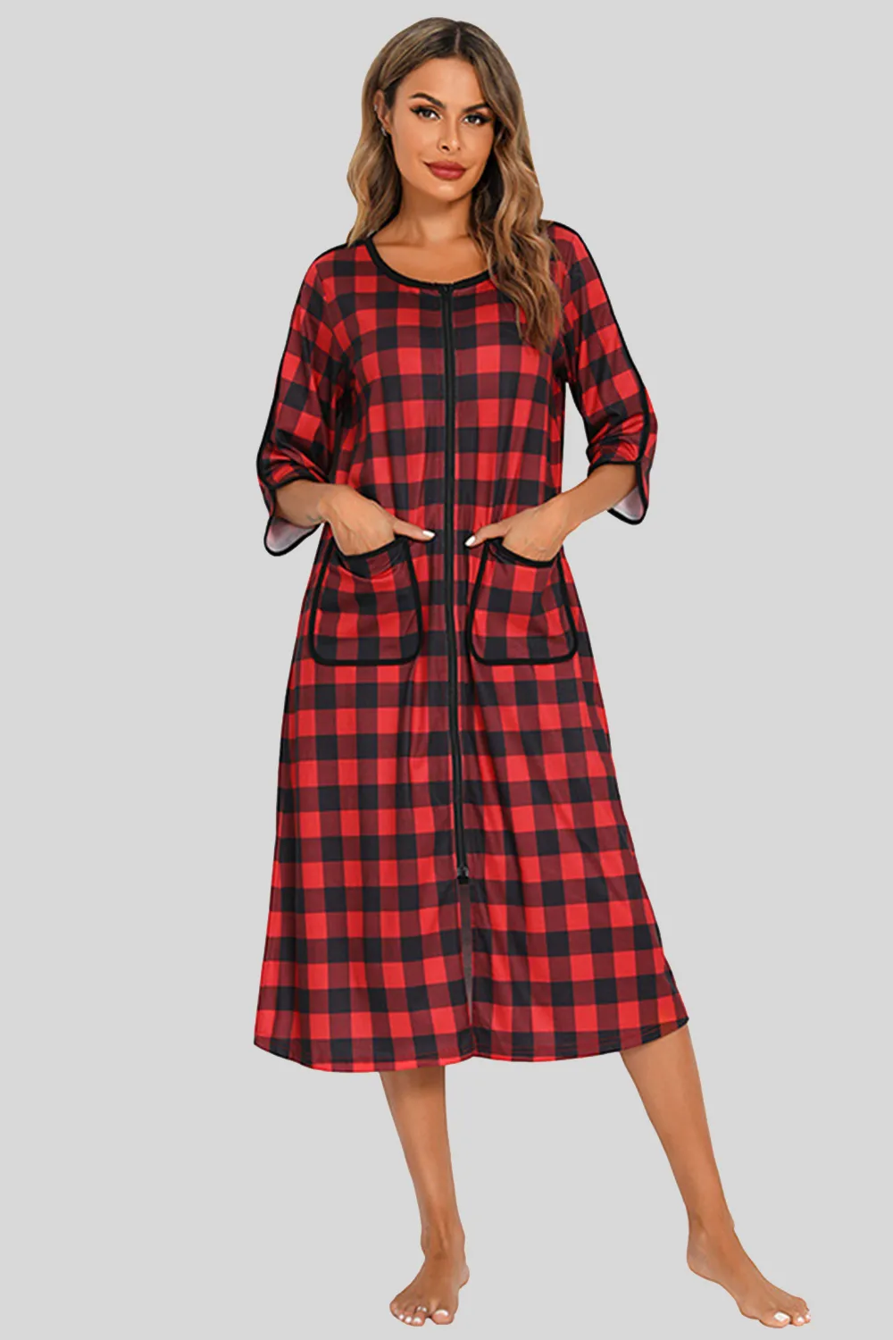 Round Neck Three-Quarter Sleeve Midi Night Dress, image 25