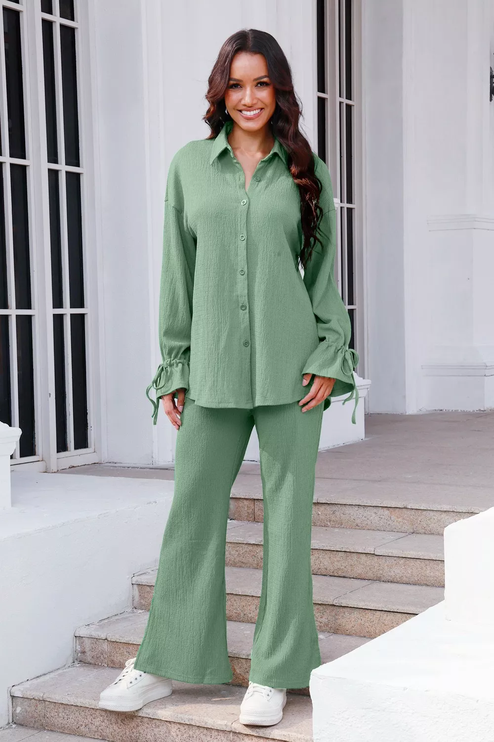 Drawstring Flounce Sleeve Shirt and Pants Set, image 19