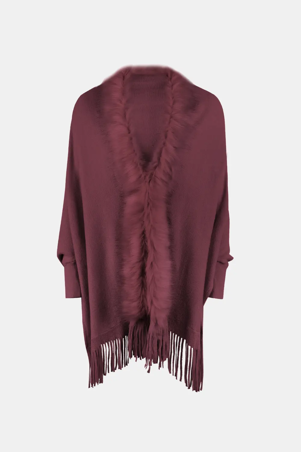 Fringe Open Front Long Sleeve Poncho, image 6