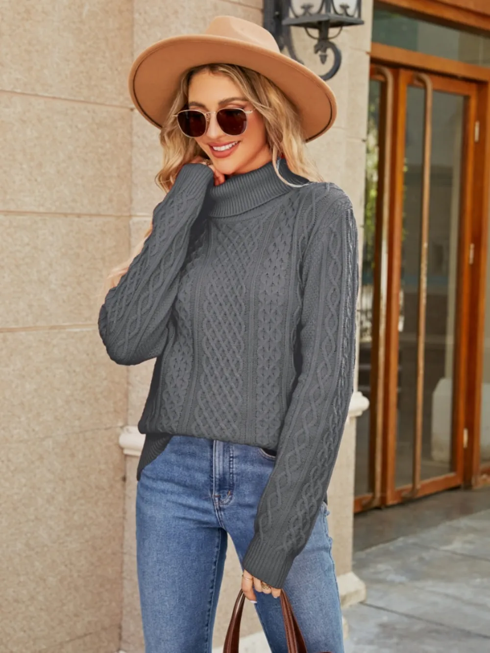 Cable-Knit Mock Neck Sweater, image 9