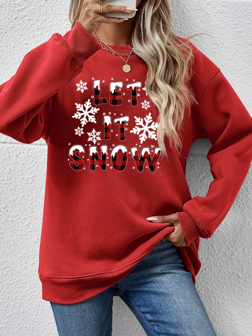 LET IT SNOW Round Neck Long Sleeve Sweatshirt, image 10