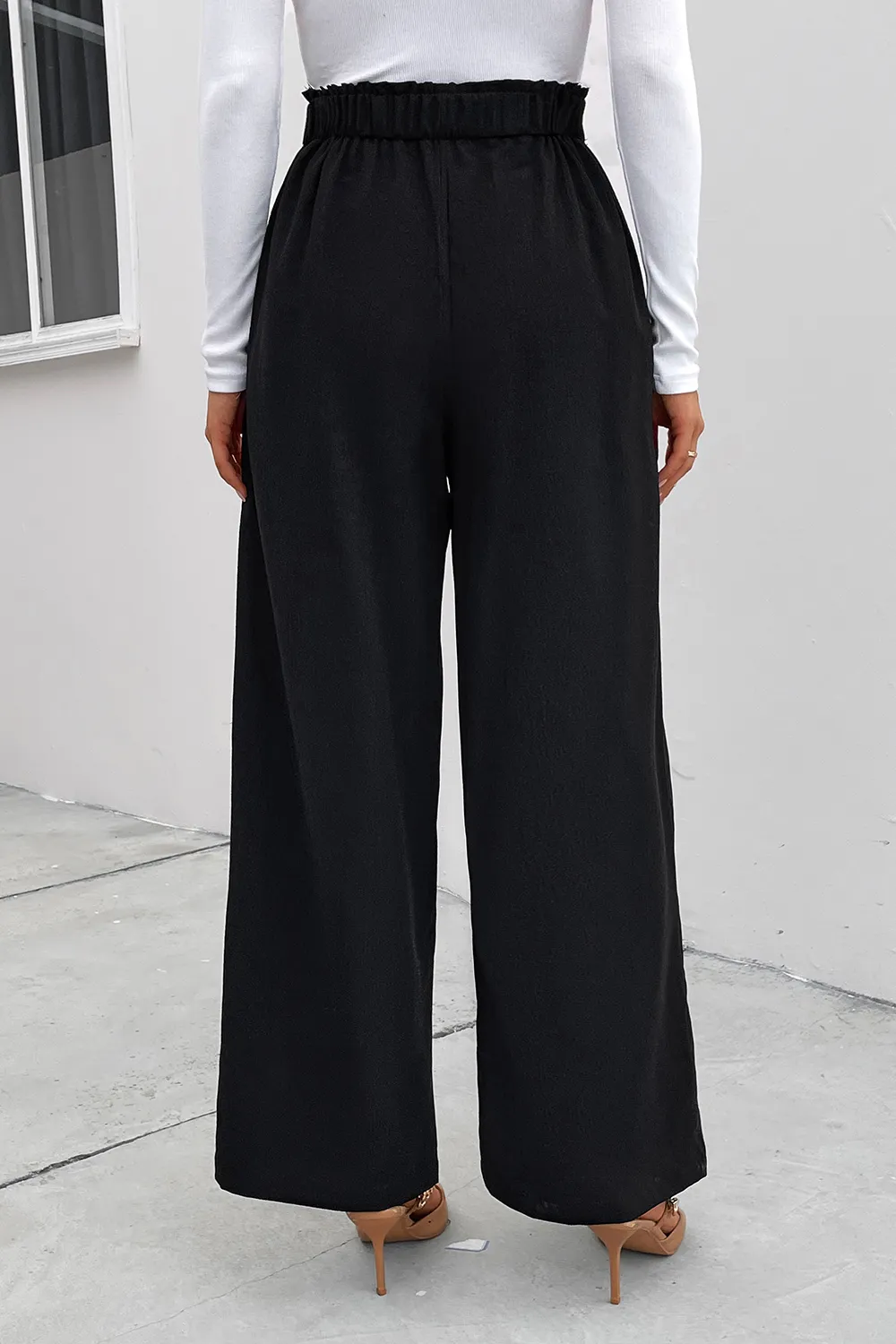 High Waist Ruched Pocketed Wide Leg Pants, image 4
