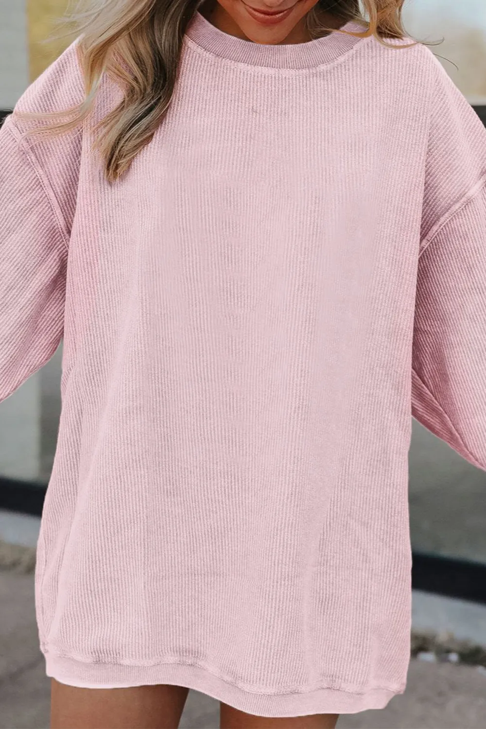 Ribbed Round Neck Drop Shoulder Sweatshirt, image 20