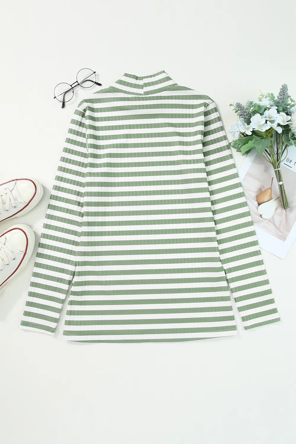 Striped Mock Neck Long Sleeve Top, image 13
