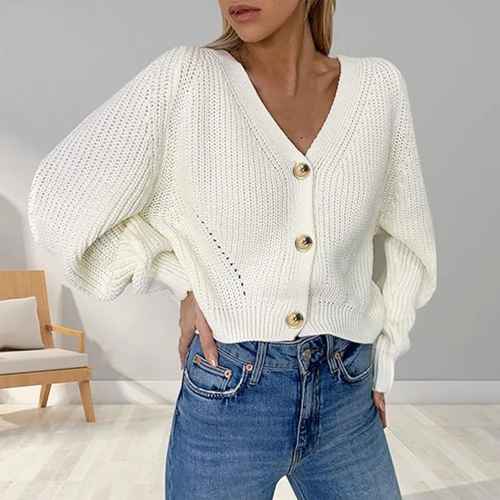 Button Up V-Neck Long Sleeve Cardigan, image 9