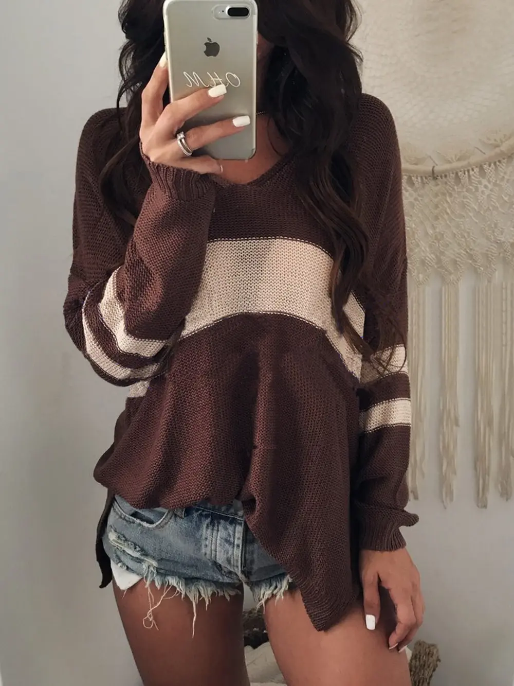 Striped V-Neck Long Sleeve Sweater, image 7