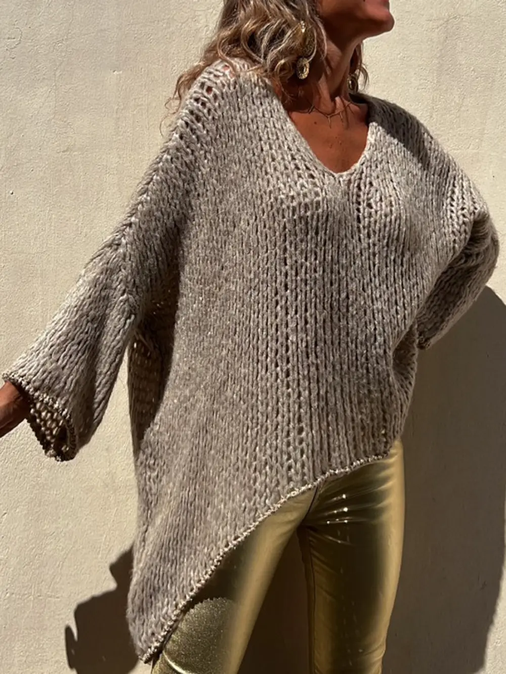 Contrast V-Neck Long Sleeve Sweater, image 8