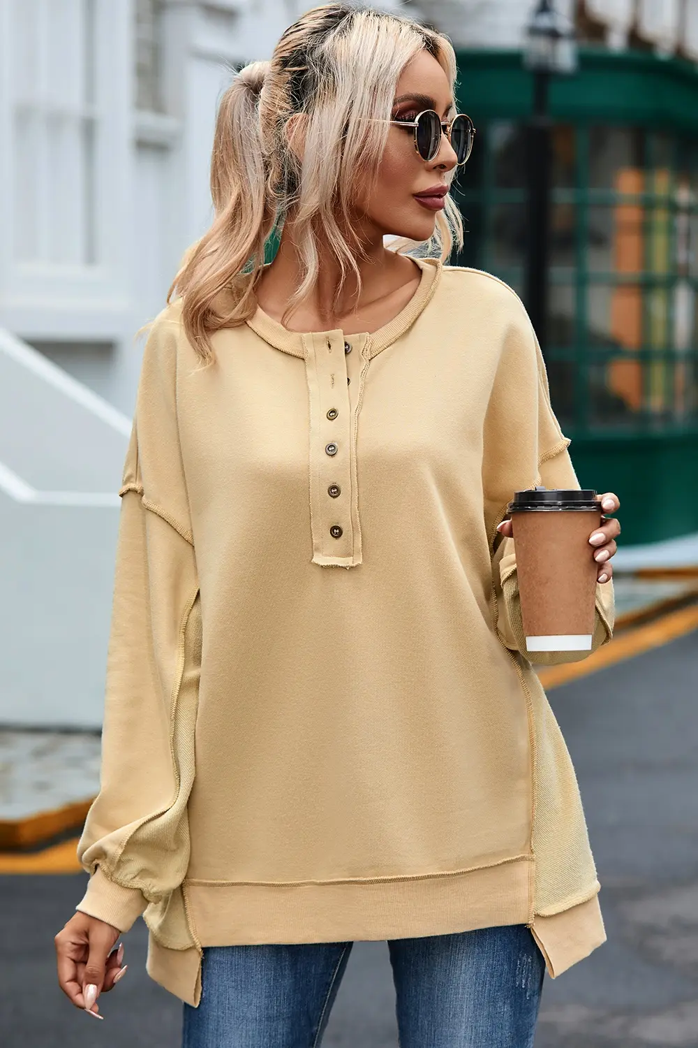 Buttoned Dropped Shoulder Sweatshirt, image 14