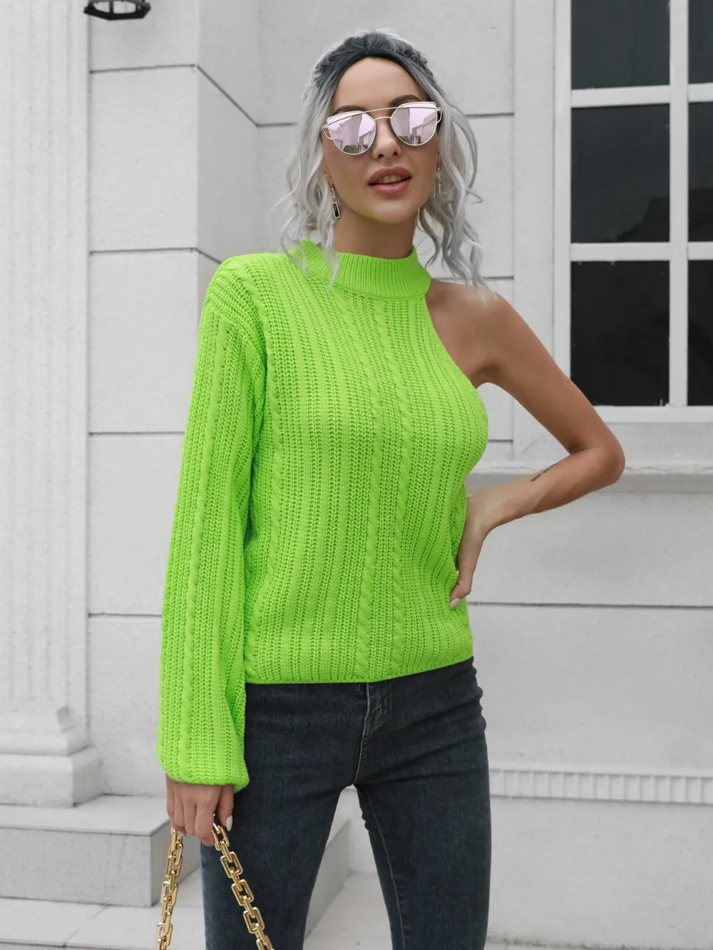 Cable-Knit Round Neck Asymmetrical Sweater, image 8