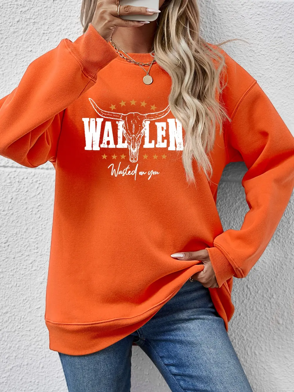 Graphic Round Neck Dropped Shoulder Sweatshirt, image 2