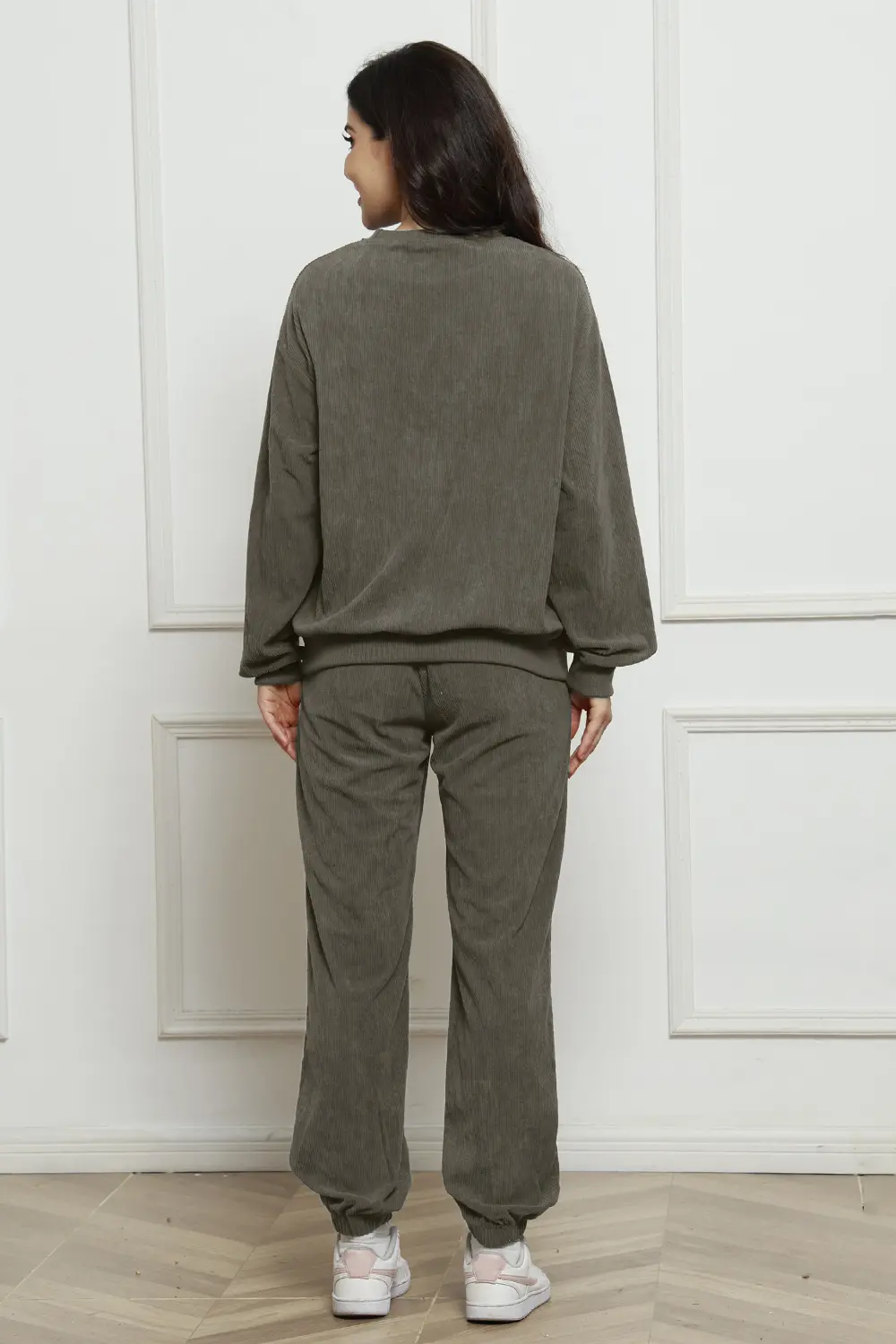 Corduroy Round Neck Sweatshirt and Sweatpants Set, image 18