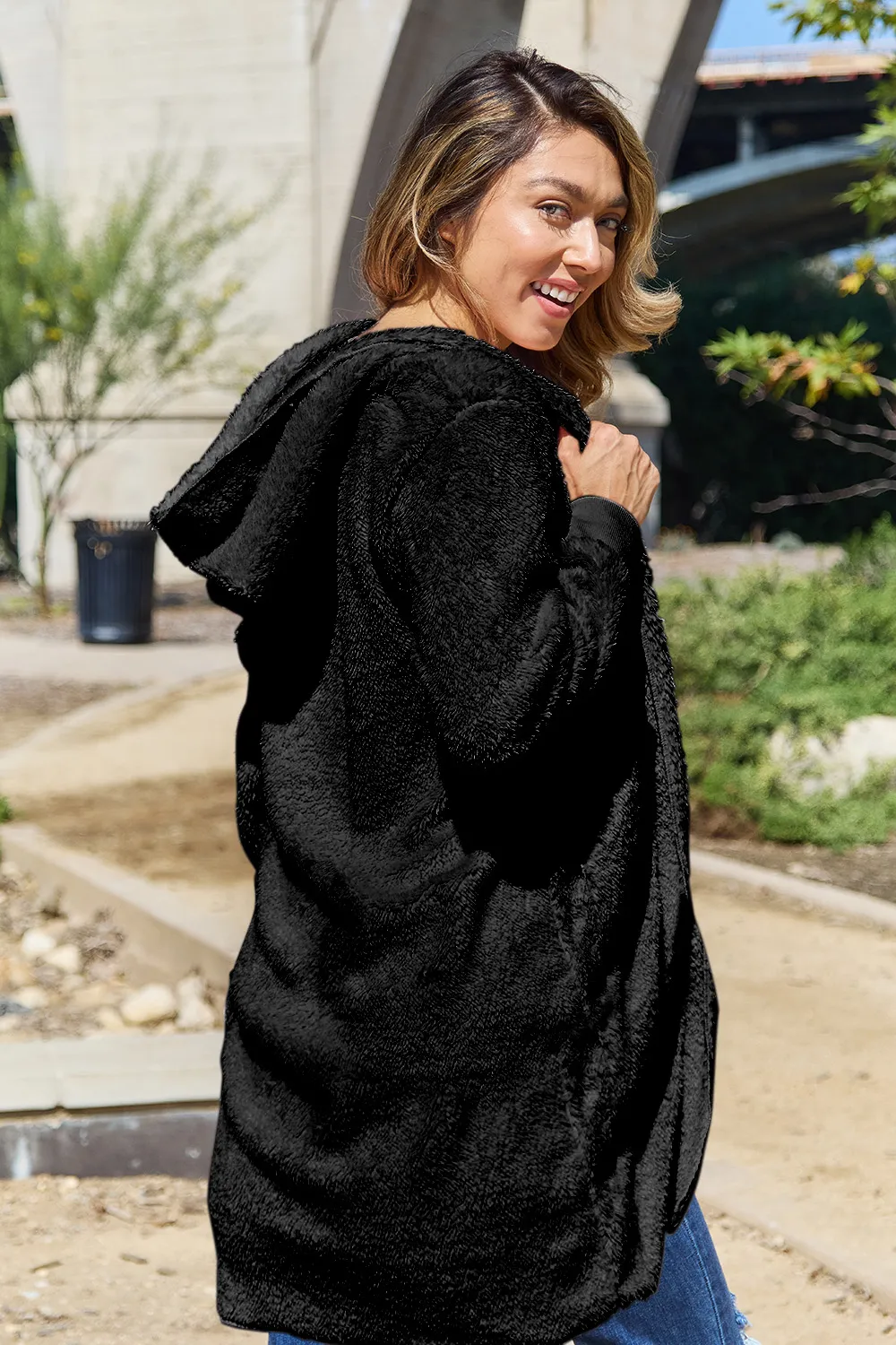 Full Size Hooded Teddy Bear Jacket with Thumbholes, image 17