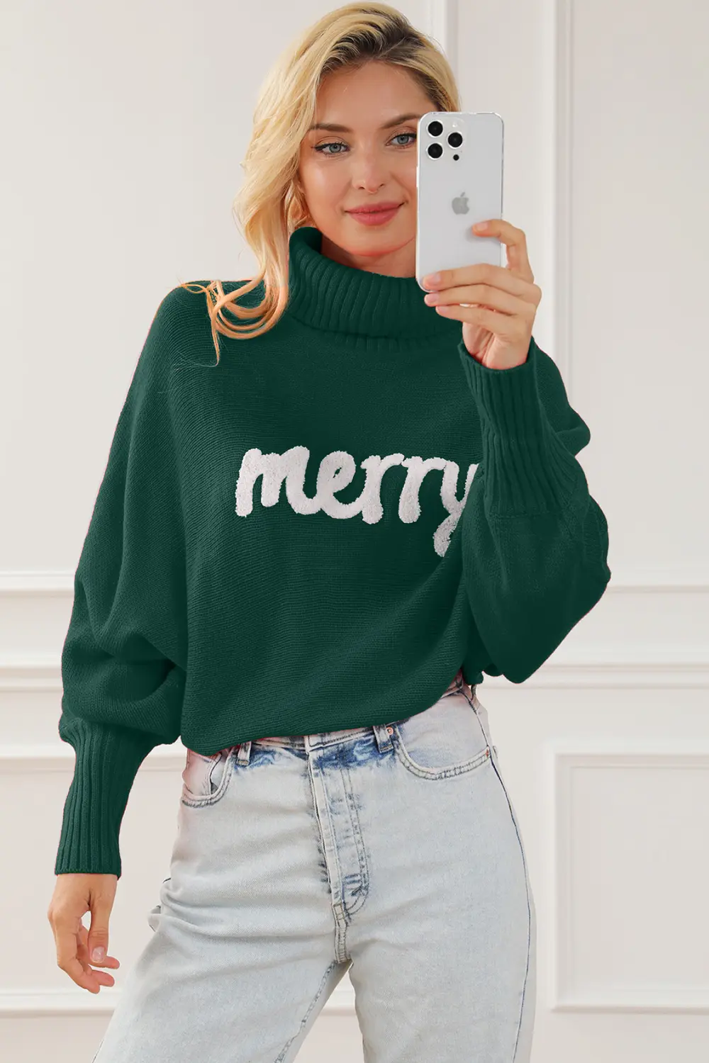 Merry Letter Embroidered High Neck Sweater, image 9
