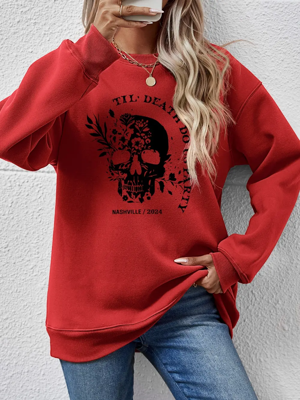 Graphic Round Neck Dropped Shoulder Sweatshirt, image 5