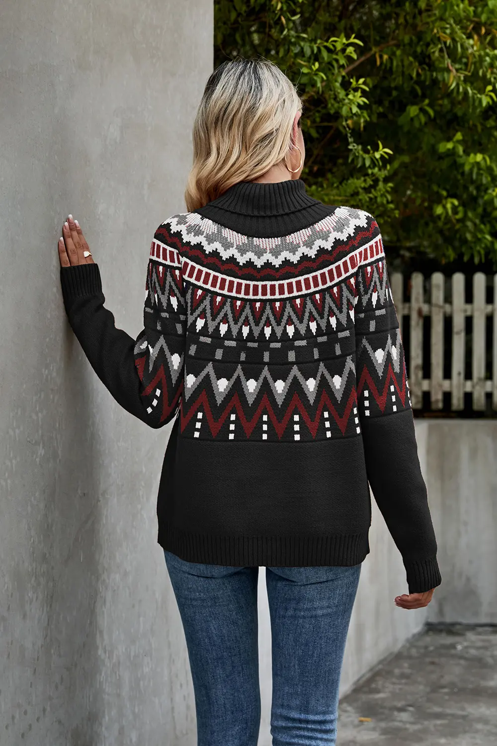 Turtleneck Ribbed Trim Sweater, image 2