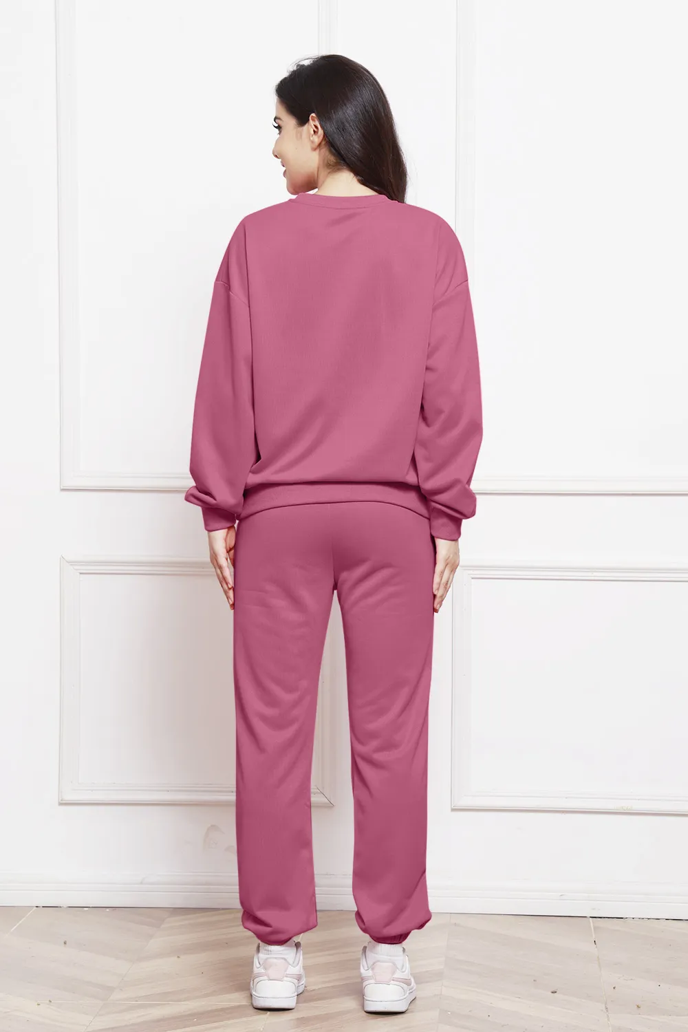Round Neck Long Sleeve Sweatshirt and Pants Set, image 3