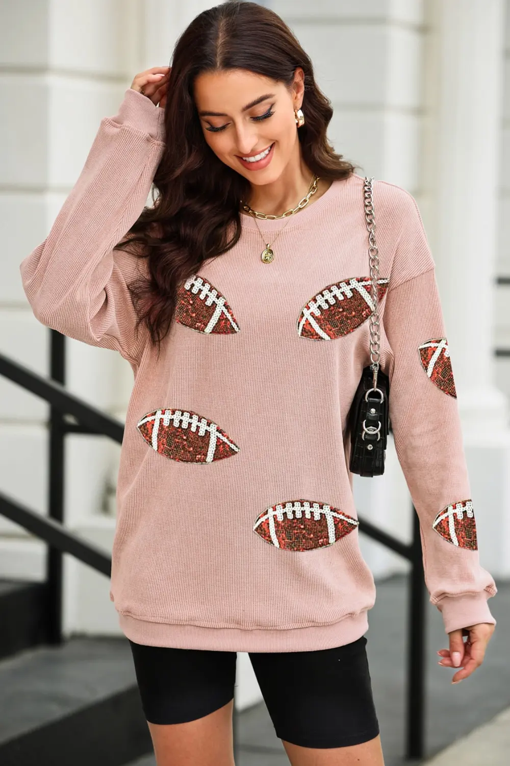 Sequin Football Patch Corduroy Sweatshirt, image 7