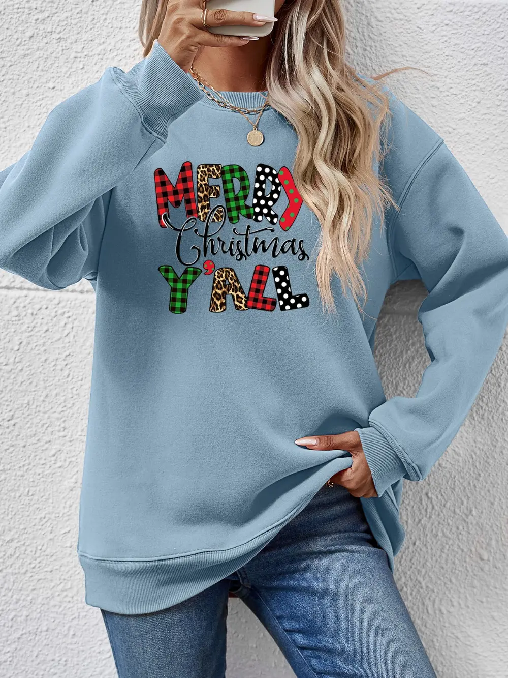 Letter Graphic Round Neck Long Sleeve Sweatshirt, image 19