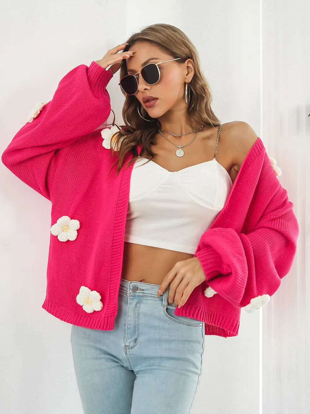 Floral Open Front Long Sleeve Cardigan, image 6