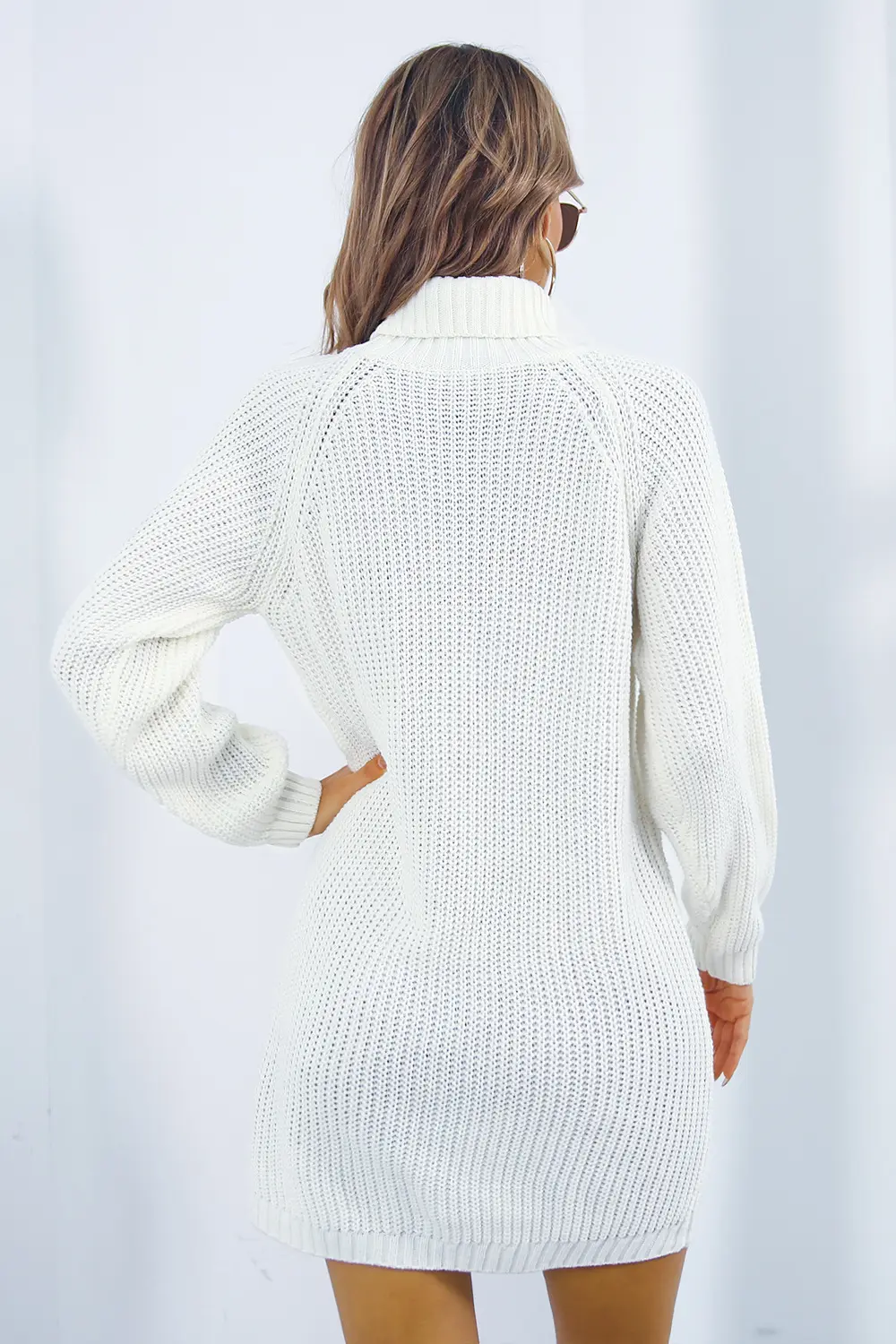 Buttoned Turtleneck Long Sleeve Sweater Dress, image 7
