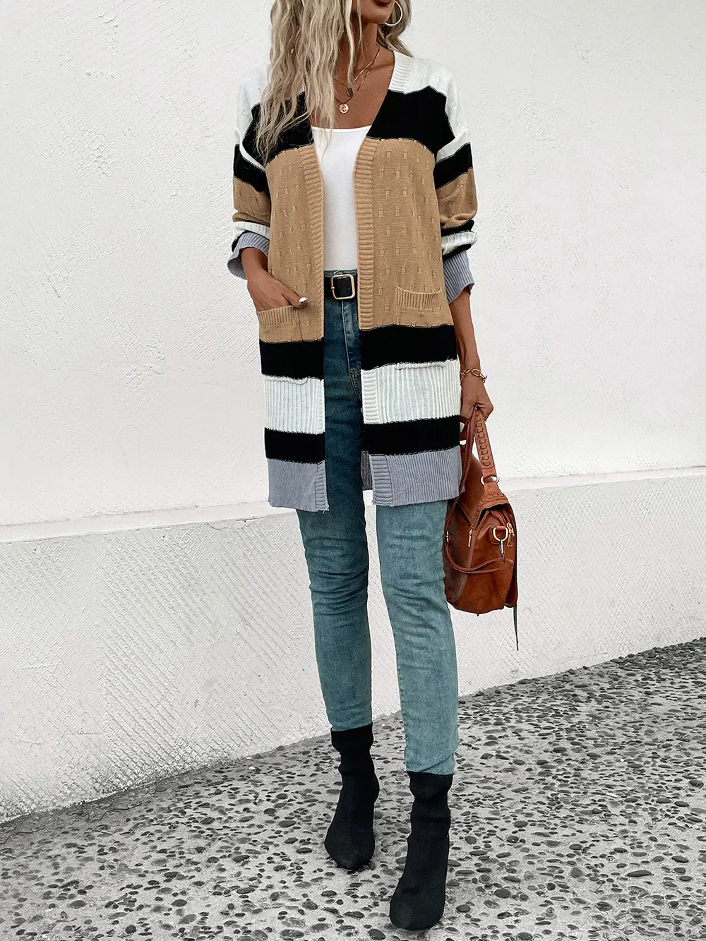Color Block Open Front Drop Shoulder Cardigan, image 4