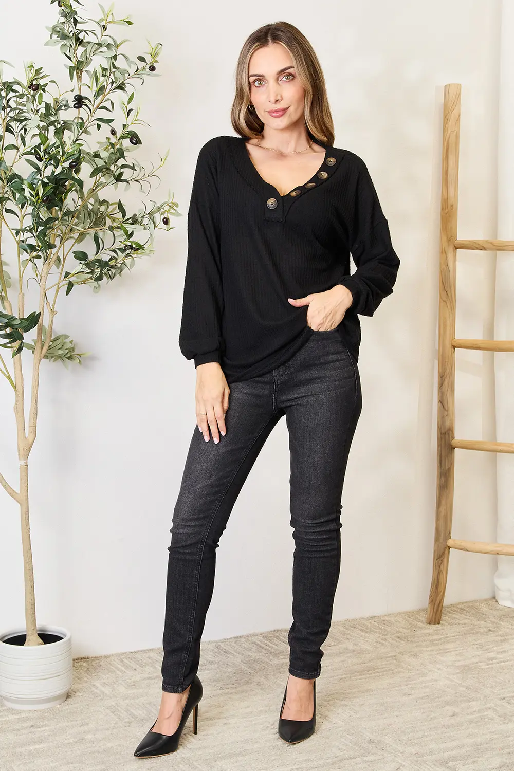Buttoned Long Sleeve Blouse, image 4