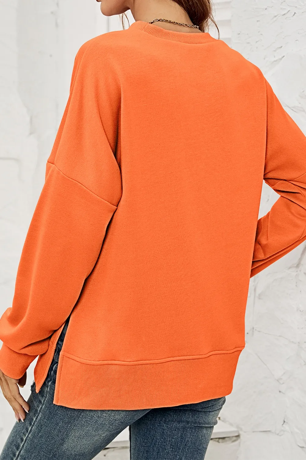 Round Neck Dropped Shoulder Slit Sweatshirt, image 4