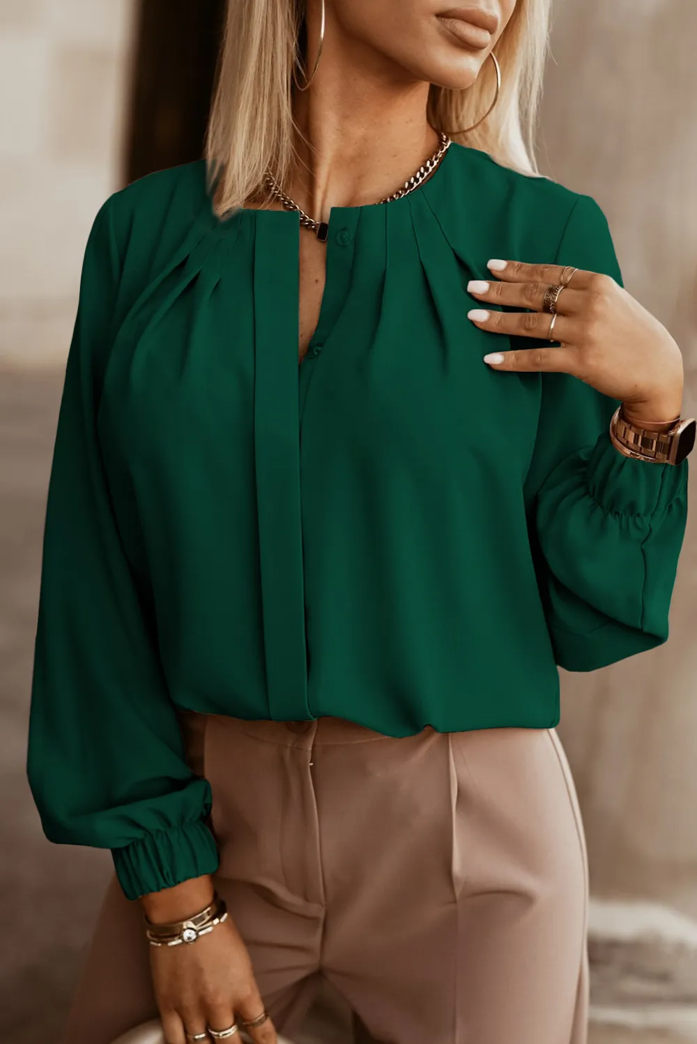 Button Up Round Neck Long Sleeve Shirt, image 31