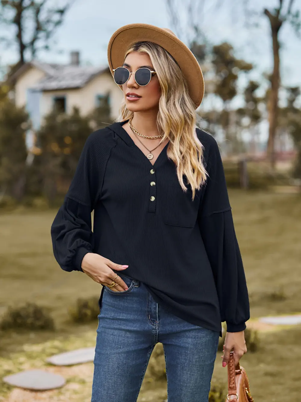 Dropped Shoulder Button-Down Hoodie, image 8