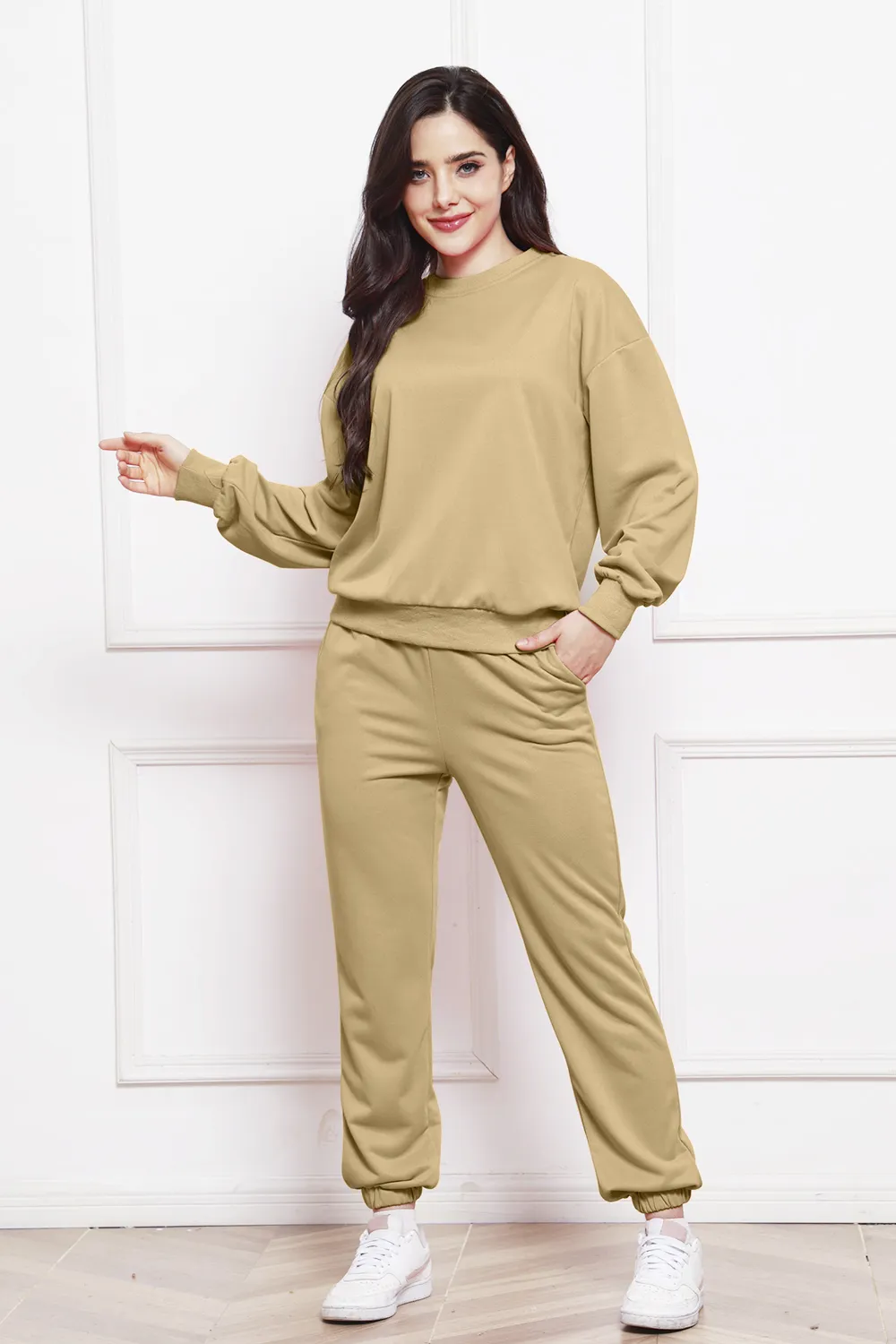 Round Neck Long Sleeve Sweatshirt and Pants Set, image 19