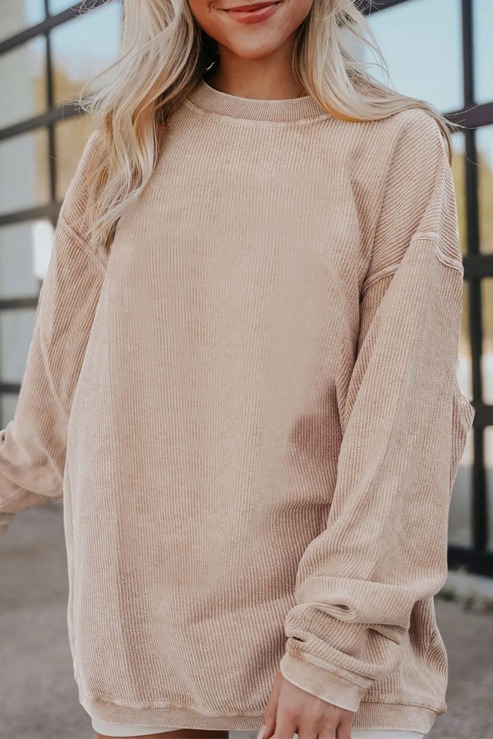 Ribbed Round Neck Drop Shoulder Sweatshirt, image 21