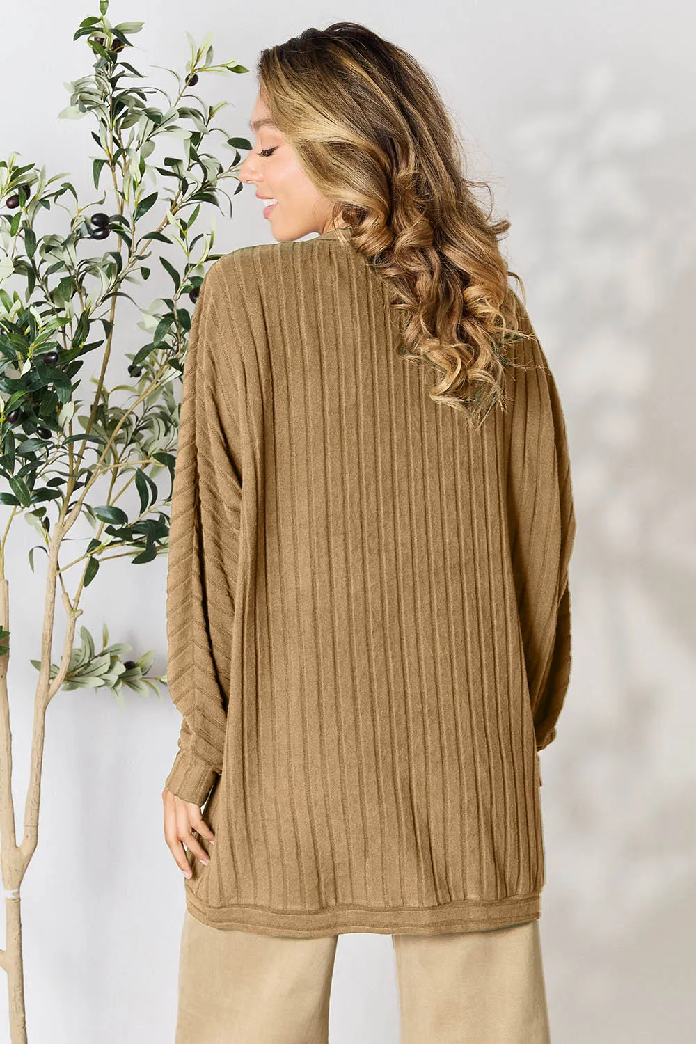 Full Size Ribbed Cocoon Cardigan, image 33
