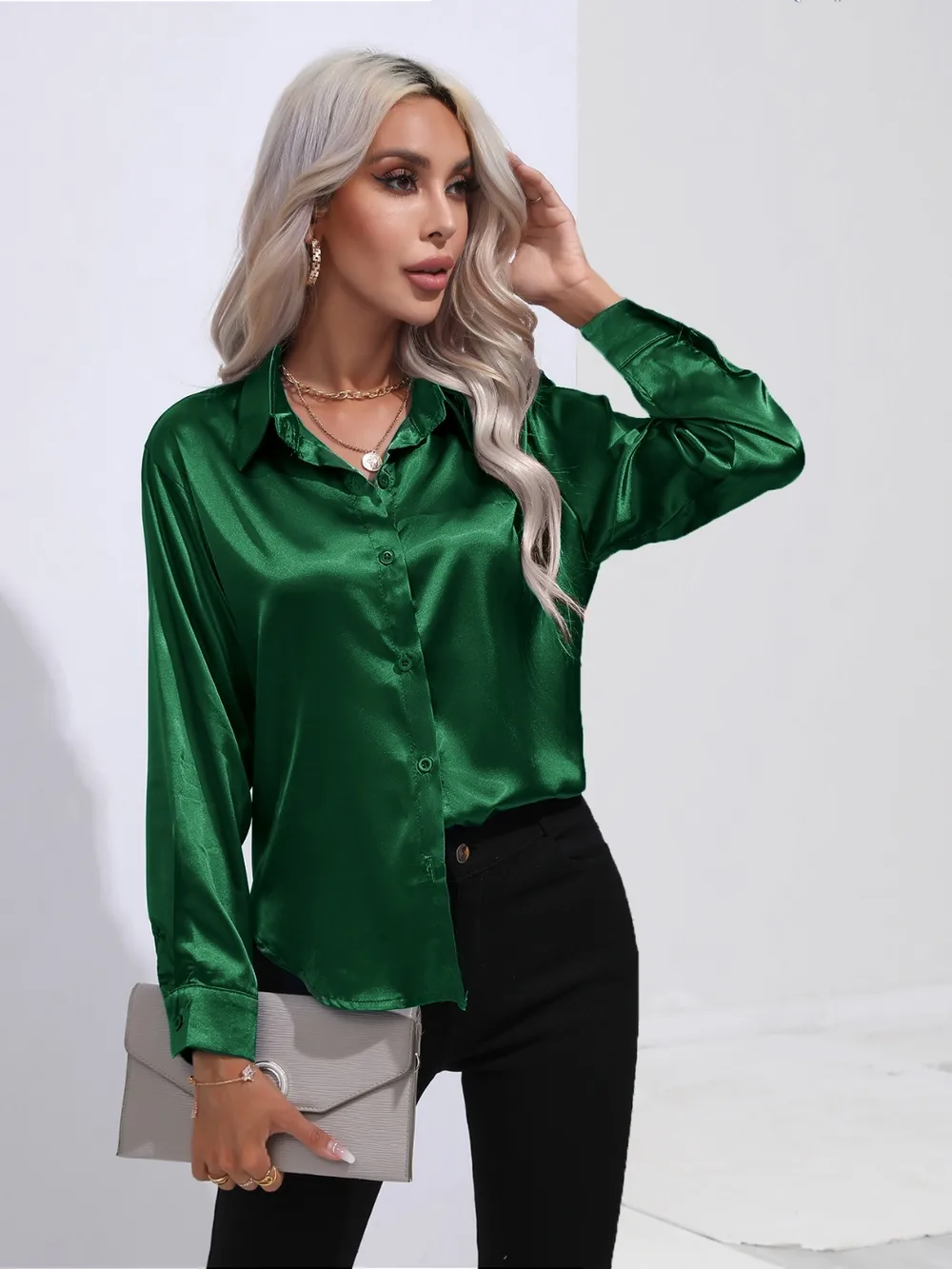 Collared Neck Buttoned Long Sleeve Shirt, image 29