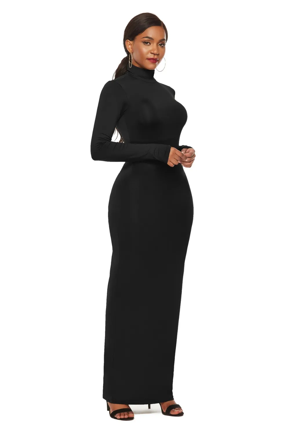 Mock Neck Long Sleeve Maxi Slim Dress, image 31