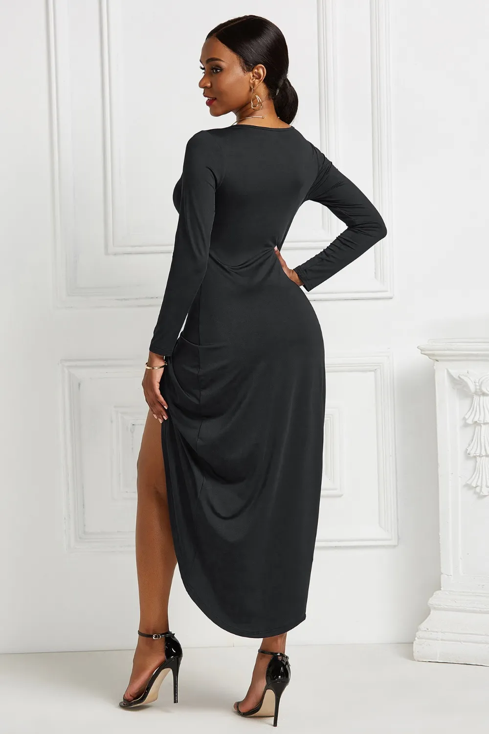 High-low Ruched Surplice Long Sleeve Dress, image 26