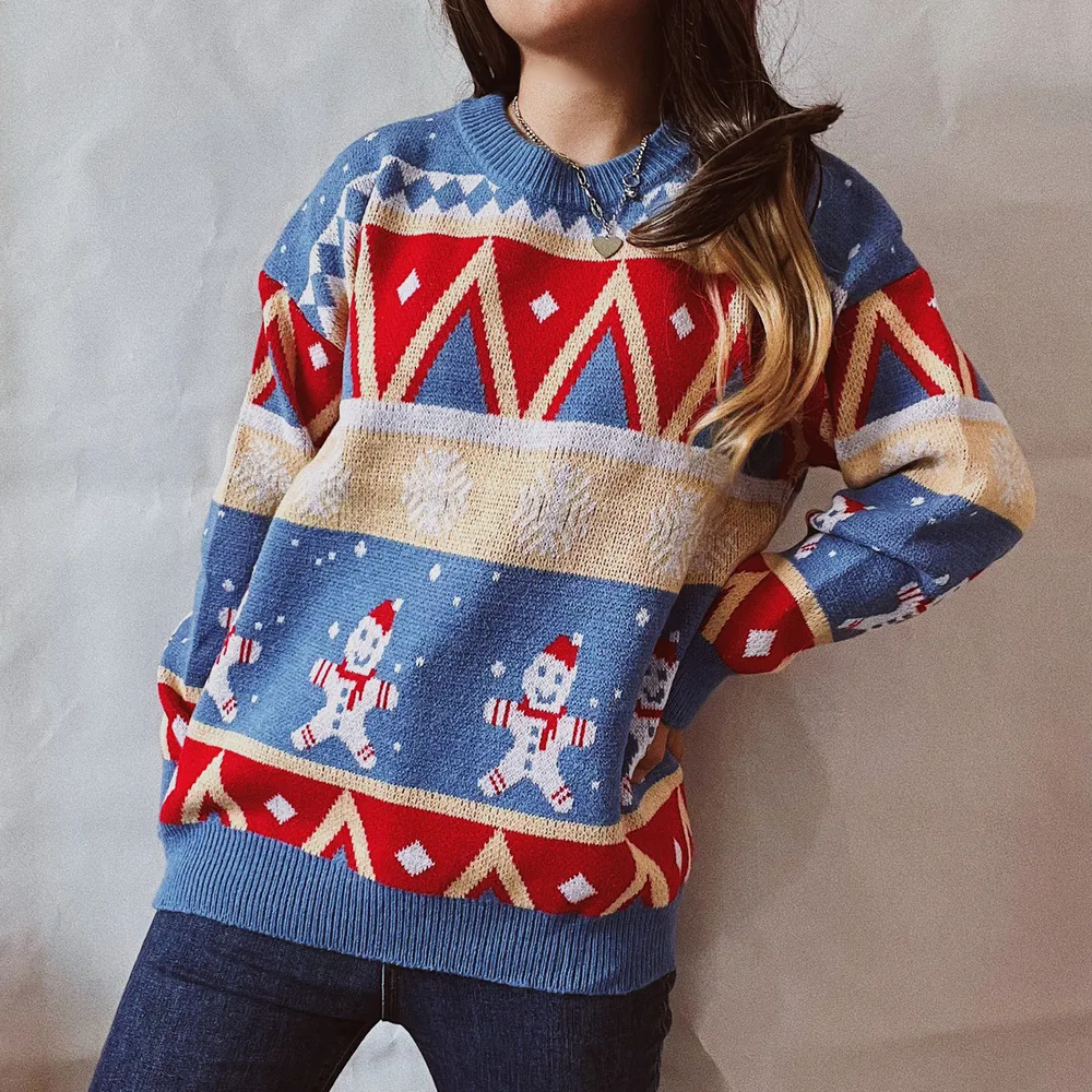 Printed Round Neck Long Sleeve Sweater, image 4