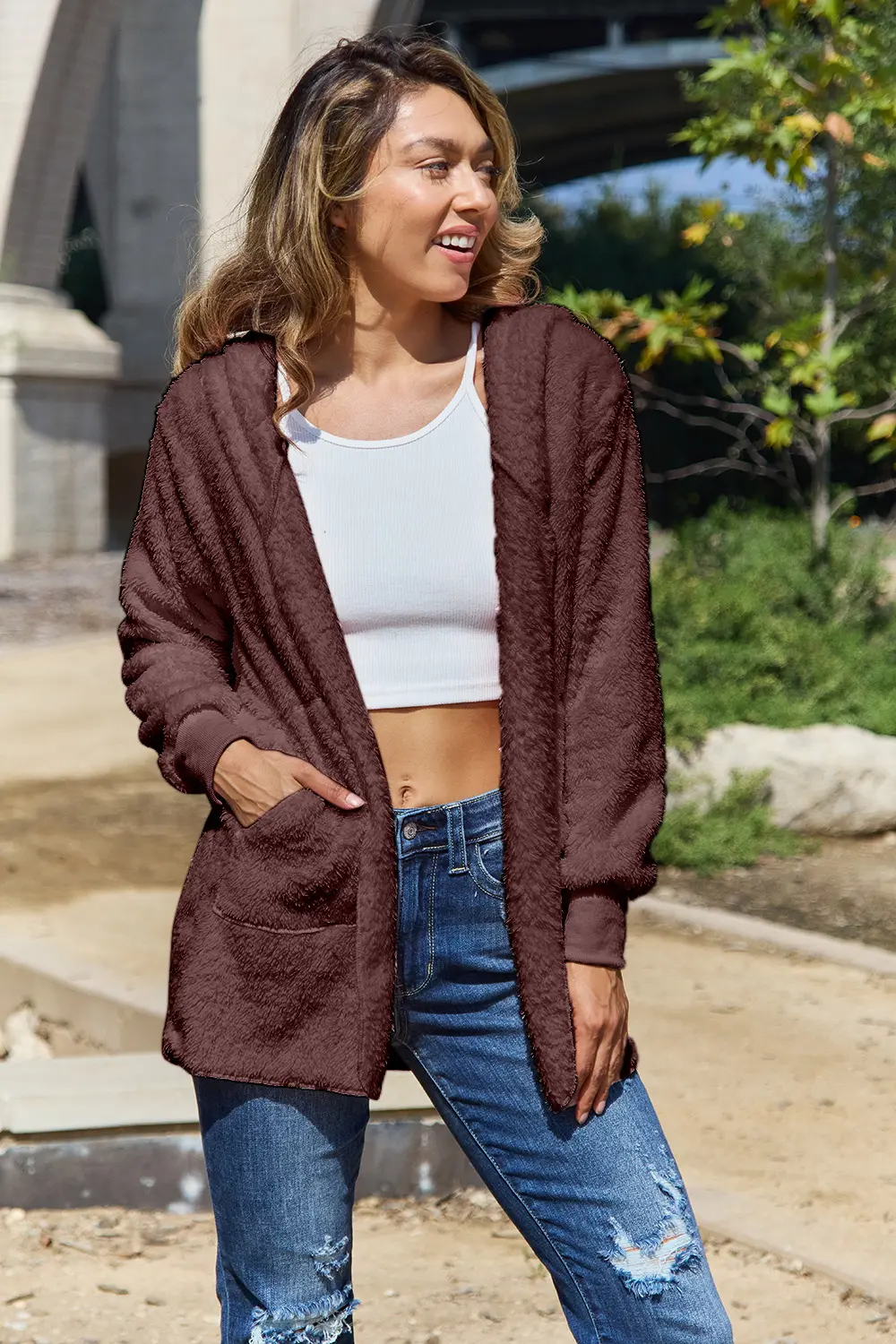 Full Size Teddy Hooded Jacket with Pockets, image 30