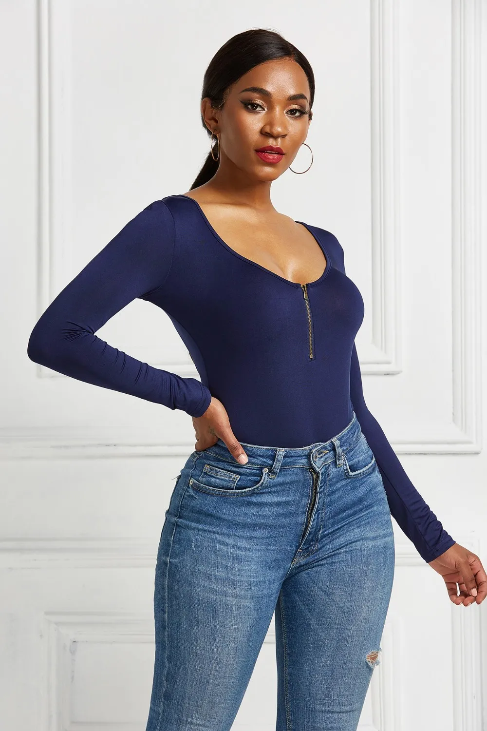 Half Zip Scoop Neck Long Sleeve Bodysuit, image 28