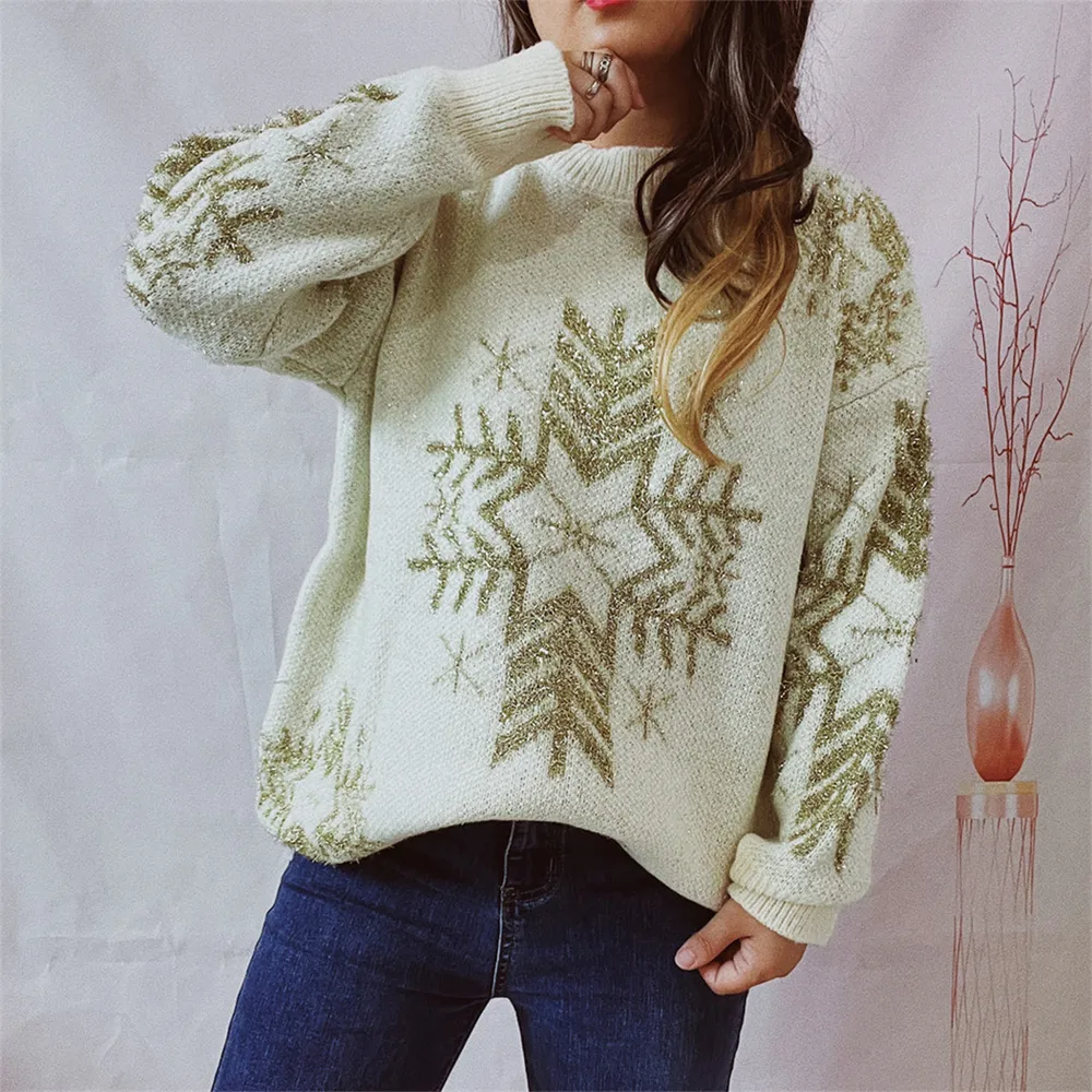 Snowflake Pattern Long Sleeve Sweater, image 8