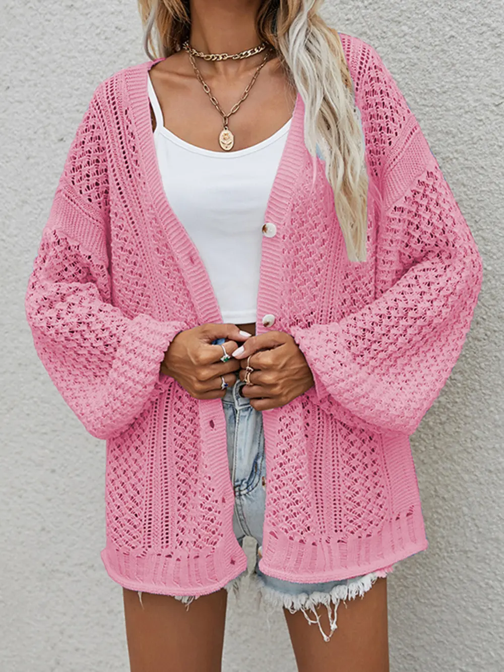 Openwork Button Front Cardigan, image 16