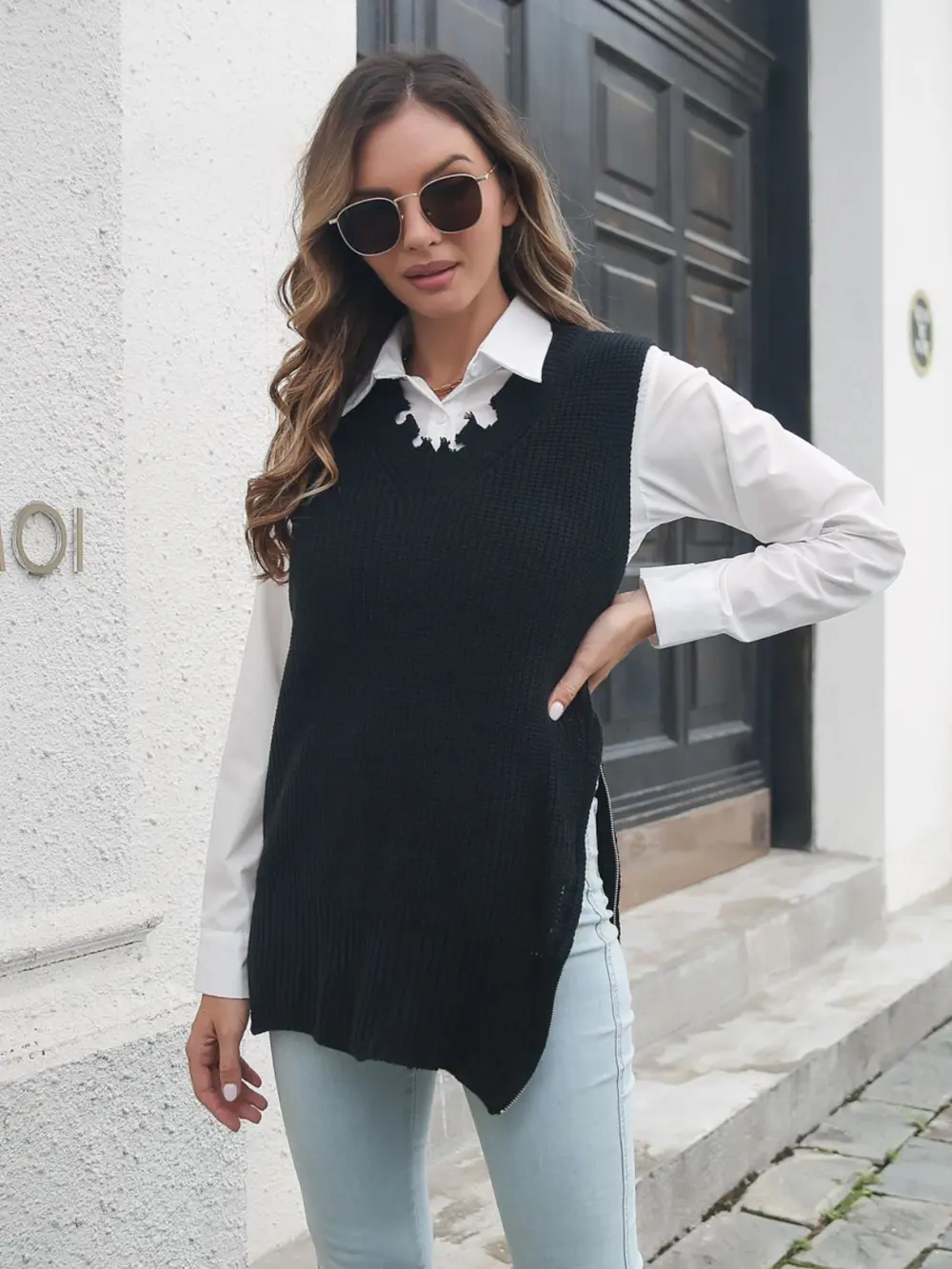 Frayed Hem Slit Sweater Vest, image 4