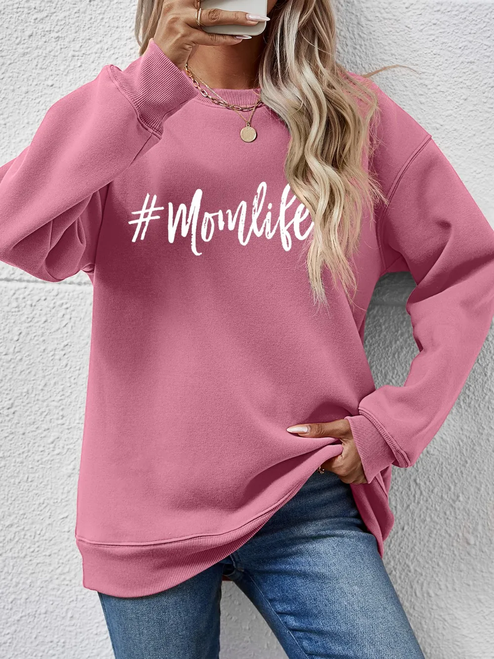 Letter Graphic Round Neck Sweatshirt, image 19