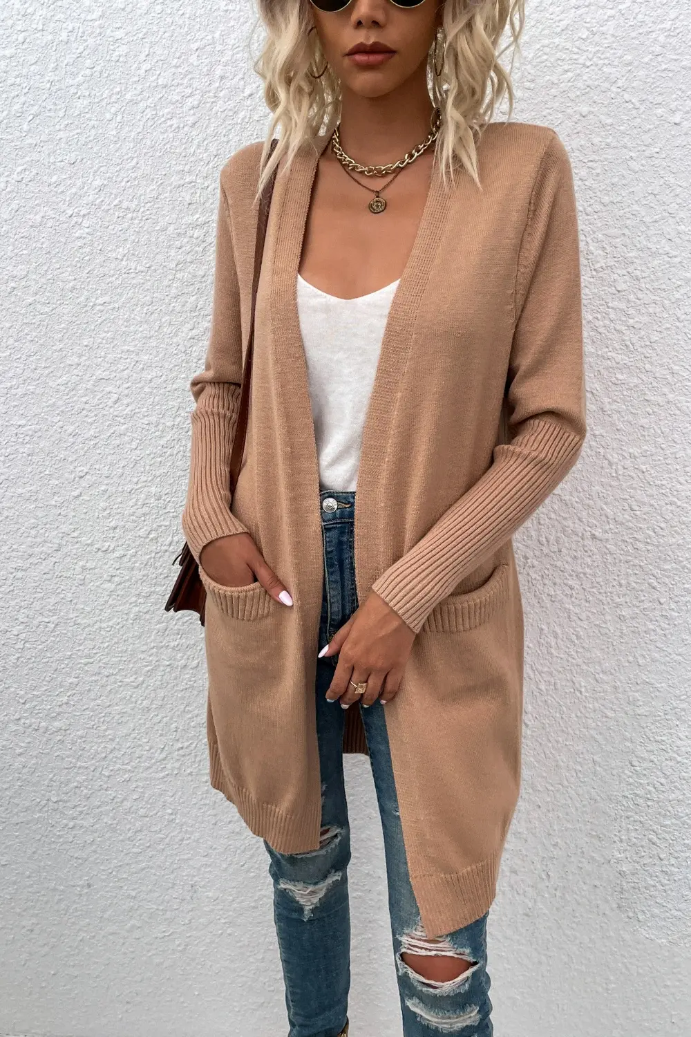 Open Front Long Sleeve Cardigan with Pockets, image 10