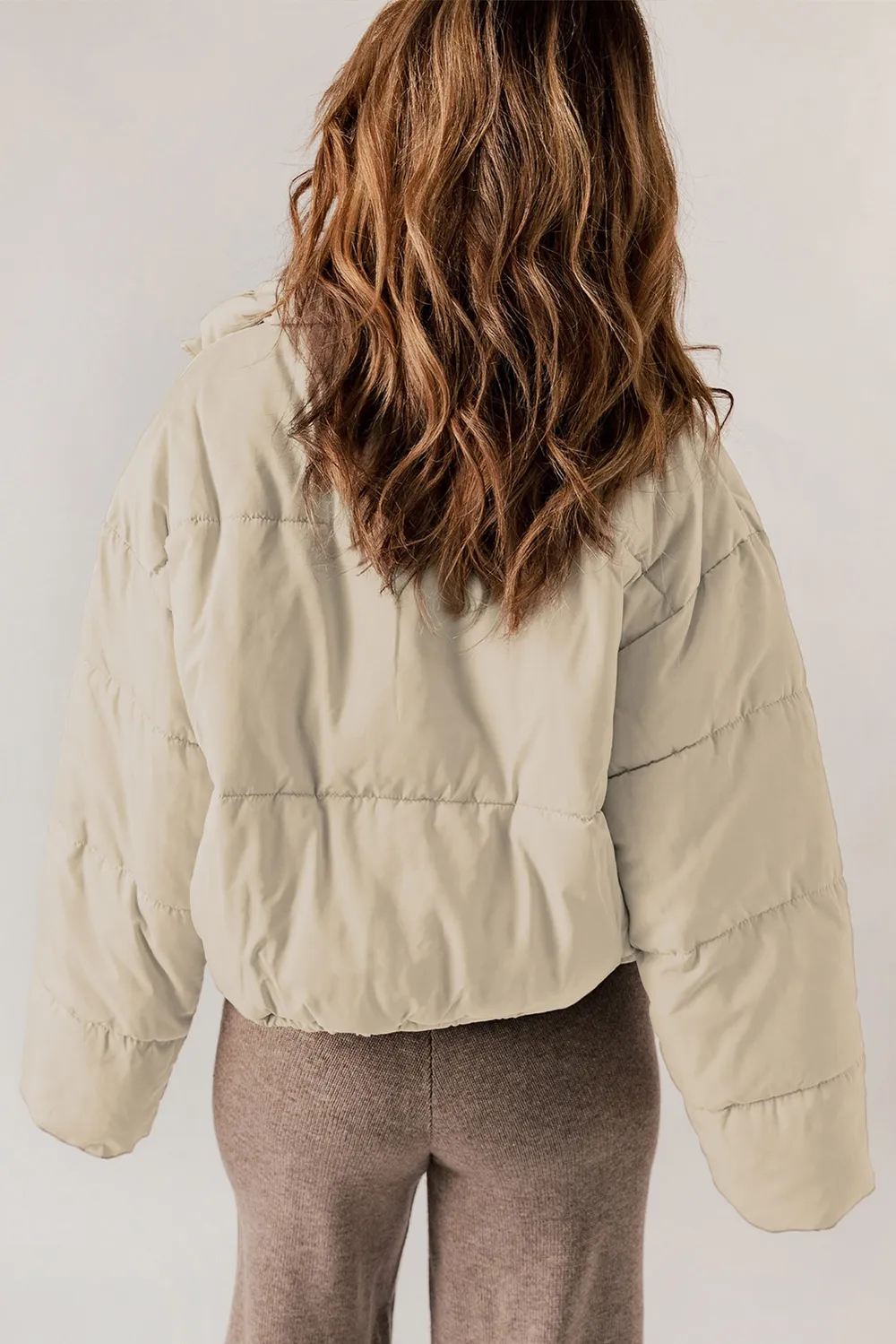 Zip Up Collared Neck Long Sleeve Winter Coat, image 12