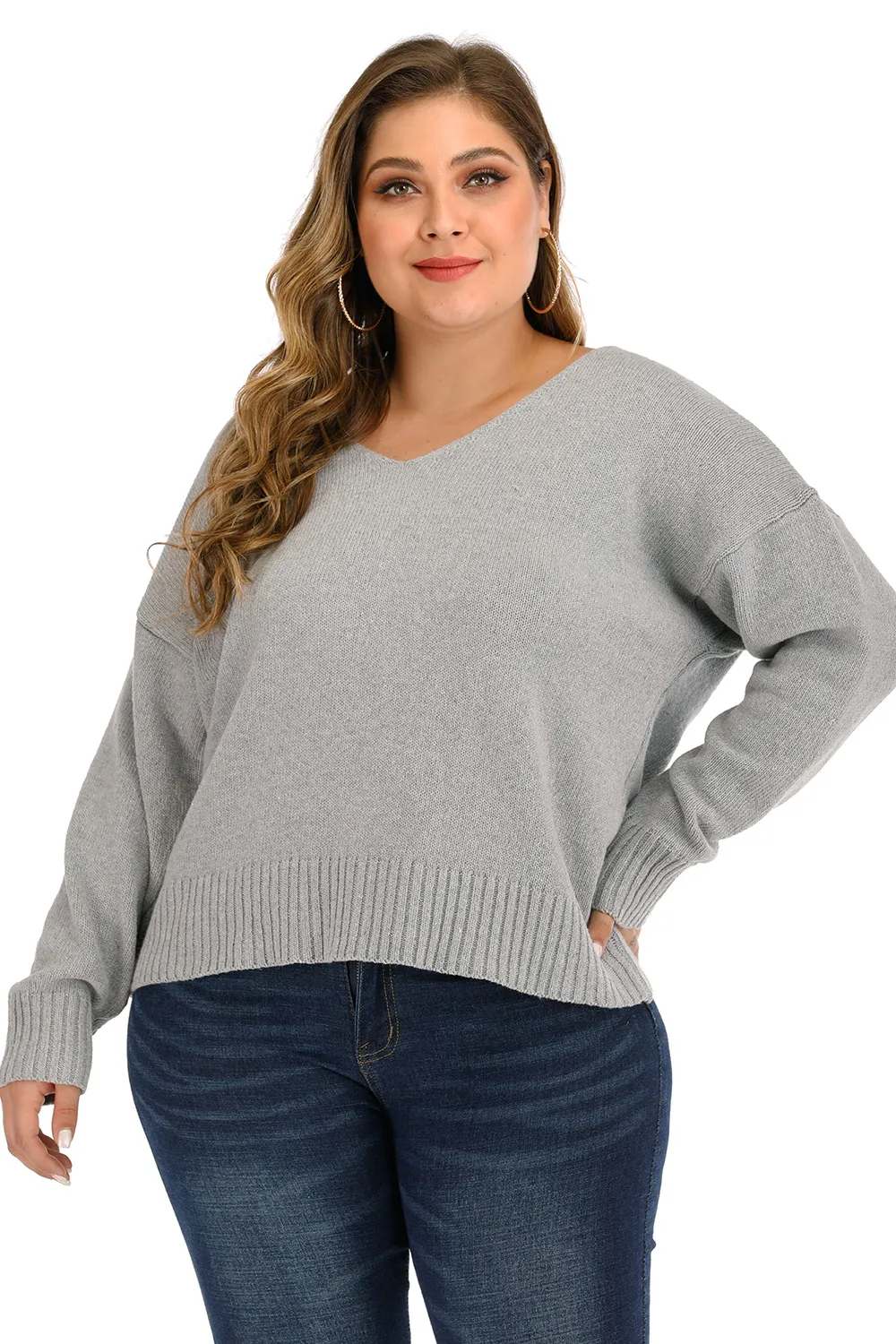 Plus Size V Neck Pullover Sweater, image 4